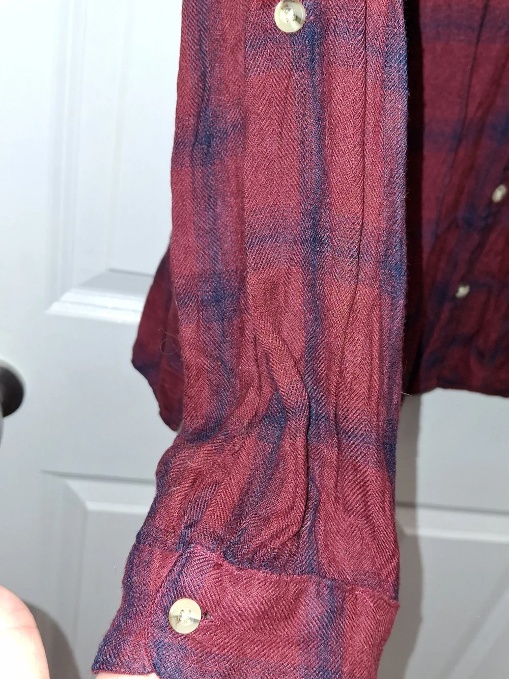 Maurices Burgundy and Navy Plaid Hooded Button-Down Shirt, 3x - Picture 4 of 6